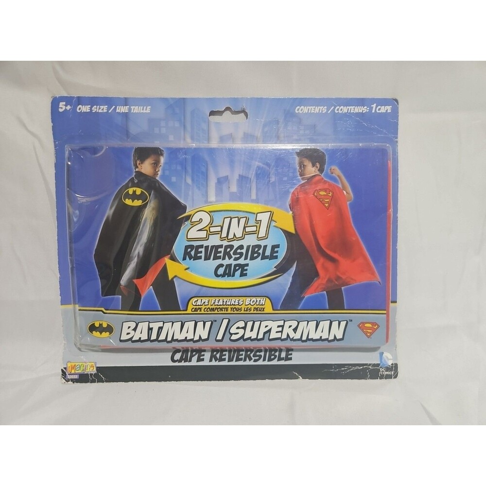 Child (Ages 5+ One Size) Batman/Superman 2-in-1 Reversible Cape DC Comics
